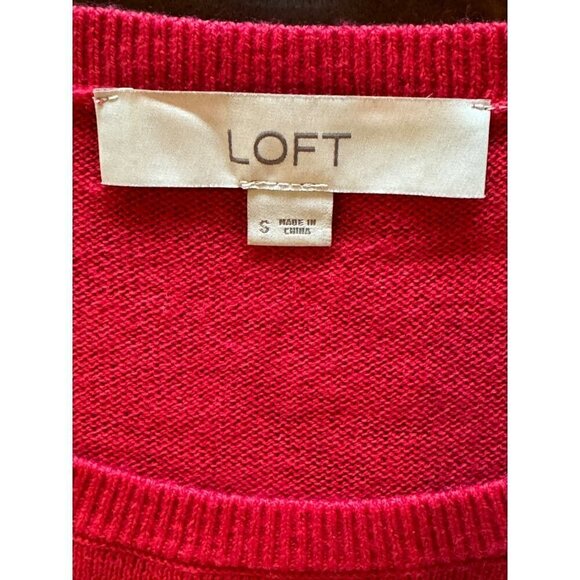 Loft Sweater Womens S Red Knit Crewneck Long Sleeve Button Detail Pullover - Picture 9 of 10